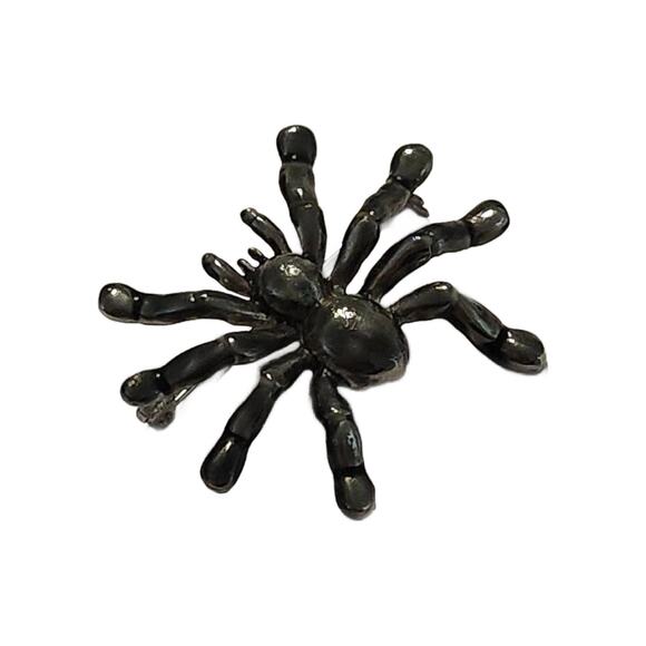 Junkyard Blonde Vintage Jewelry - Halloween Black Enamel SPIDER Brooch 2" Tall